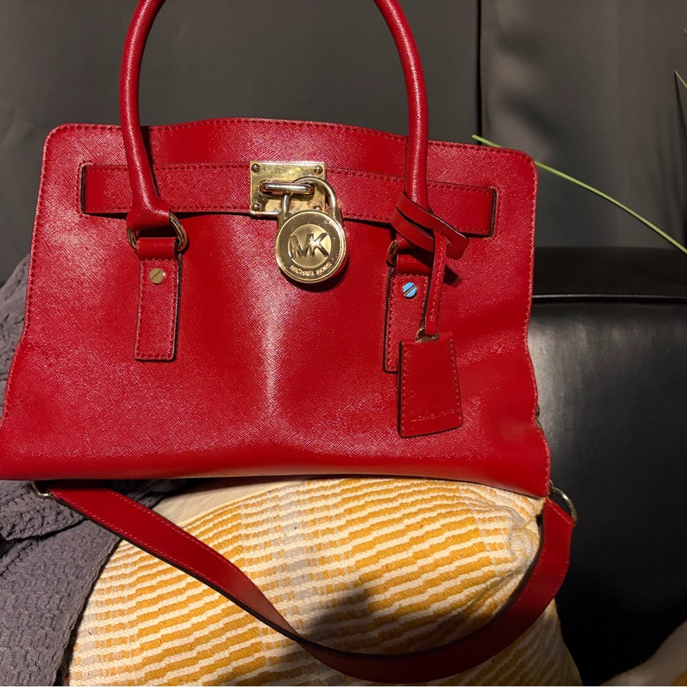Michael Kors Red Satchel with Gold Accents